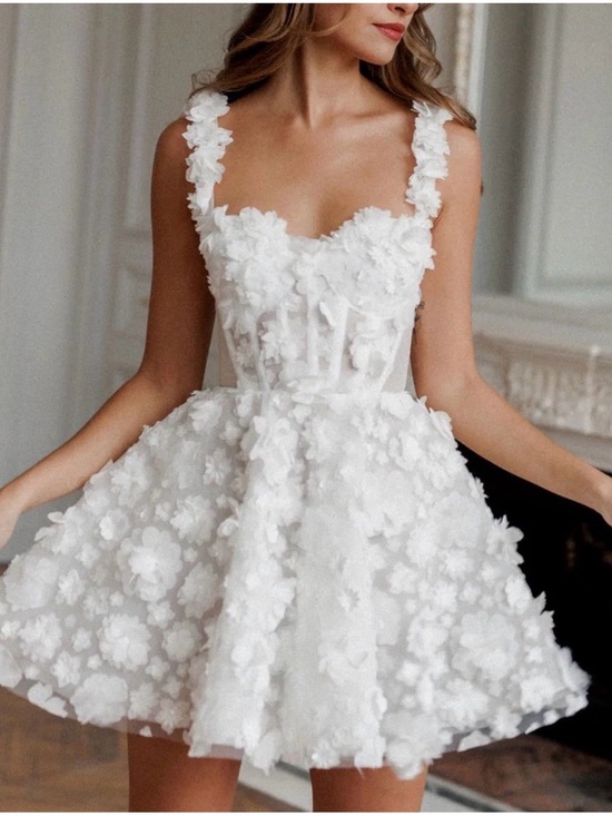 Rosie Etienne Dresses & Skirts - Bridal White 3D Floral Appliqué Mini Dress
